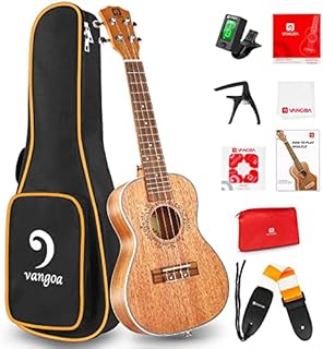 Vangoa 23 Inches Concert Ukulele Solid Mahogany Acoustic Ukelele Beginner Kits with Carry Bag, Tuner, Strings, Manual, Strap, Picks
