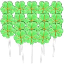Saint Patricks Day Candy, Shamrock Lollipops, Individually Wrapped Green Clover Suckers, Party Favor Candy, 18 Pieces