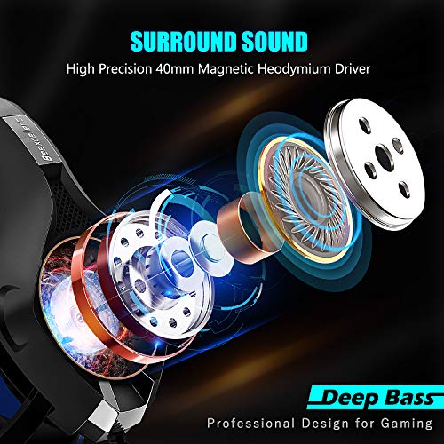 Beexcellent GM-1, Cuffie Gaming con microfono Cuffie da Gioco Bass Stereo per PS4 Auricolari Xbox One con LED Cancellazione del rumore Controllo Volume per PC MAC Laptop Tablet, Nero/Blu