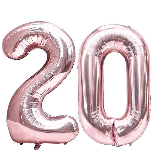 FIROMI 20 Foil Number Balloons Rose Gold 40-inch Big Mylar Balloon Numbers