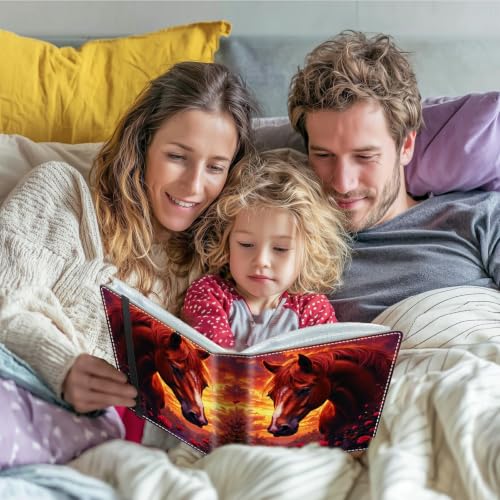 Image of Photo Album 4x6 120 Photos with Strong Elastic Band, Red Horse | Large Capacity Premium Leather Picture Album, Portable Wallet Albums Photo Book for Family Anniversaries Wedding Baby