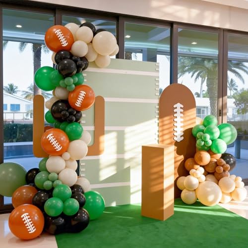 Image of HILAVO Football Balloons, 12 Inch Dark Green Black White Sand with Brown Printed Sports Latex Balloon for Kids Boys Game Football Sport Themed Birthday Party Decor Baby Shower Decorations Supplies