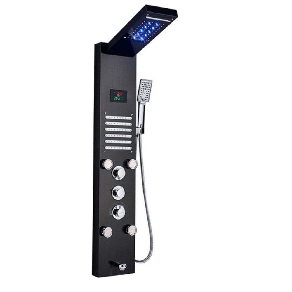 SBCGFY Led Light Shower Panel Faucet Waterfall Rain Shower Head Spa Massage Jets Shower Column Tower Digital Water Temperature Display