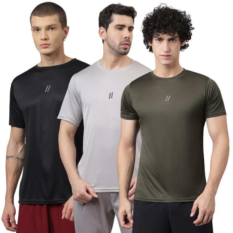 Image of ATICX Slim Fit Polyester Sports T-Shirt for Men - Round Neck Quick Dry Fit Half Sleeve Breathable Stylish Gym & Workout Tee - Lightweight Running Cycling Football Swimming Training Sportswear Top