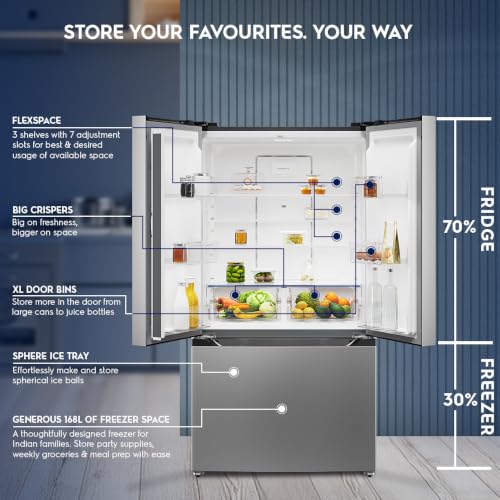 Image of Electrolux 565L 3 Door Side by Side Refrigerator, Bottom Mount Freezer, GreenZone, QuickFreeze, XL Door Bins, Cooling360, French Door, Inverter, UltimateTaste 600, EHE5600D-S, Stainless Steel
