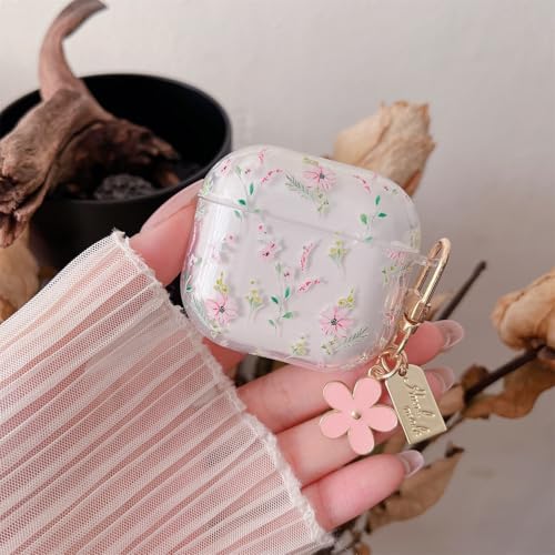 Image of MINSCOSE Compatible with AirPods 4 Clear Case, Cute Cartoon Flower Pattern Design with Aesthetic Floral Keychain Soft TPU Protective Shockproof Cover for AirPods 4 for Women Girls-Pink