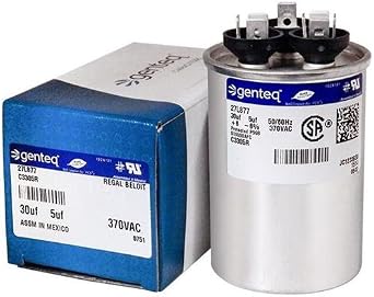 مكثف GE/genteq الأصلي Round30/5 uf MFD 370 فولت 27L877 يحل محل GE# 27L877BX، 27L877BZ2، 27L877BZ3، 30 + 5 MFD عند 370 فولت