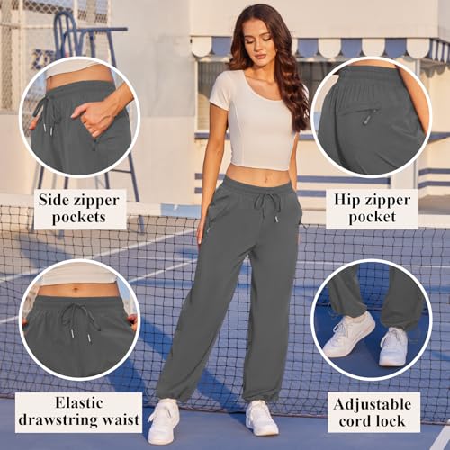 Womens Athletic Hiking Pants Lightweight Quick Dry Water Resistant Elastic Waist Cargo Pants with Zipper Pockets3