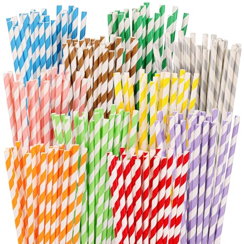 200 pitillos biodegradables de papel, 10 colores rayados miniatura 1