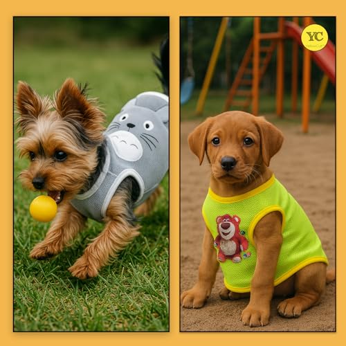 Image of Yellowcult Cute Cat T-Shirt Clothes, Summer Sweetshirts Cartoon Pet Random Design Outfit for Large Dog, cat, Puppy, Kitten, Diwali, Festival, Travel, Outing, Photos (XL- Any 1)