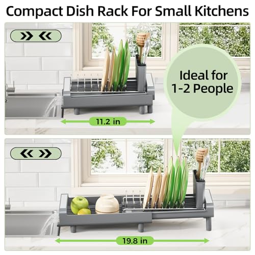 TOOLF Expandable Dish Rack, Compact Dish Drainer, Stainless Steel Dish Drying Rack with Removable Cutlery Holder, Anti Rust Plate Rack, Small Sink Drainer for Sink or Kitchen Countertop by TOOLF - Image 3