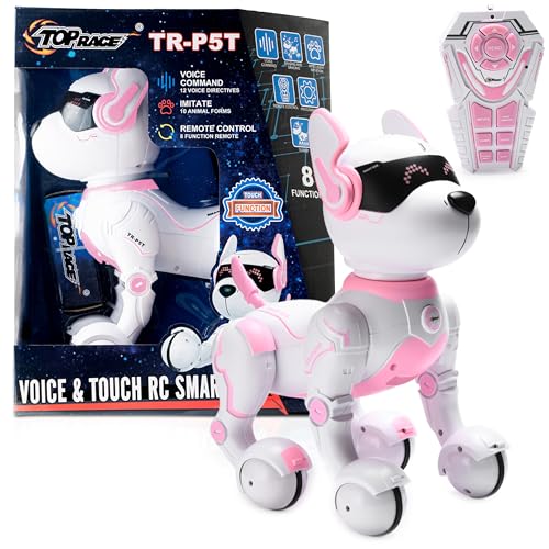 Top Race Pink Robot Dog - Remote Control Toy with Touch Function - Interactive Smart Pet with Voice Commands, Dancing, Animal Sounds - Robotic Puppy for Kids, 3 Years Up