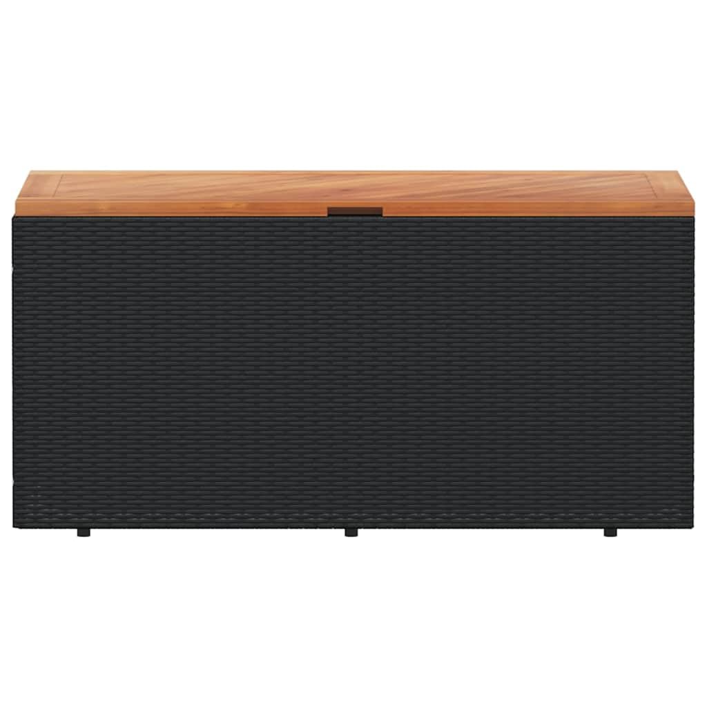 vidaXL Gartentruhe, Kissenbox Auflagenbox mit Deckel, Gartenbox mit wasserfestem Beutel, Aufbewahrungsbox Sitzbank Gartenmöbel, Schwarz Poly Rattan Akazienholz