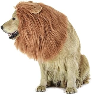 LUUFAN Lion Mane Wig for Dog and Cat Costume with Ears Pet Adjustable Comfortable Fancy Lion Hair Dog Clothes Dress for Halloween Christmas Easter Festival Party Activity (Dog- Light Brown)