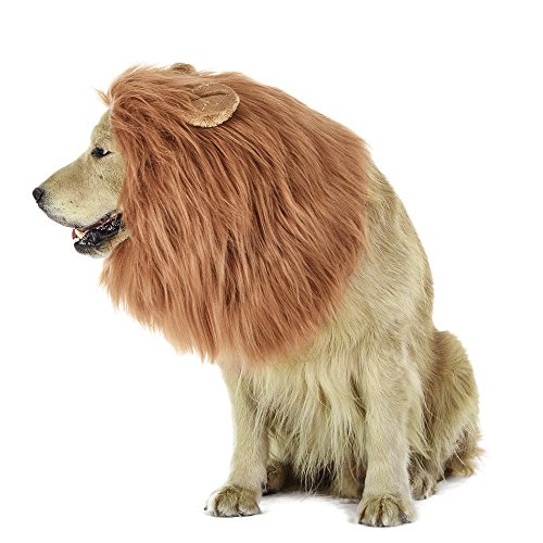 LUUFAN Lion Mane Wig for Dog and Cat Costume with Ears Pet Adjustable Comfortable Fancy Lion Hair Dog Clothes Dress for Halloween Christmas Easter Festival Party Activity (Dog- Light Brown)