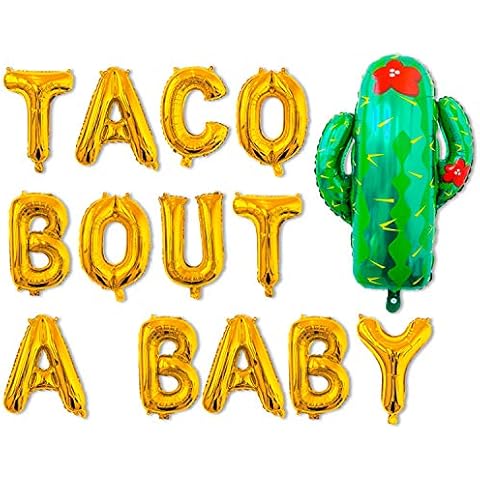Taco Bout A Baby Balloons Decorations,Fiesta Cactus Baby Shower First 1st Birthday Party Supplies,He or She Gender Reveal Pregnancy Announcement Letter Balloon,Gold Cover