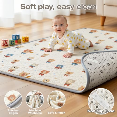 Image of ZEEBABA Baby Playpen with Mat, 47x47in Beige for Babies & Toddlers