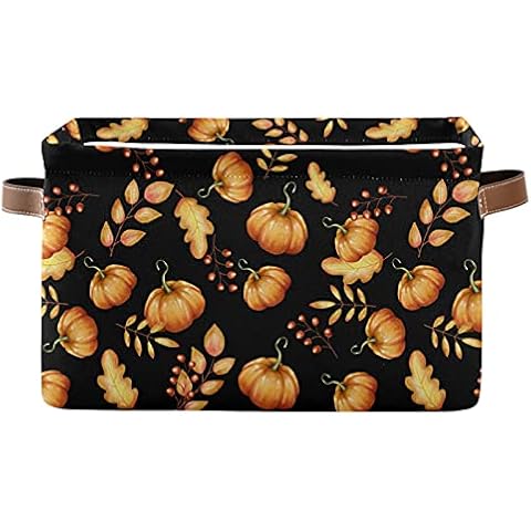 senya Thanksgiving Basket Fall Basket, Large Foldable Storage Basket with Handles Autumn Pumpkin Leaves Fall Thanksgiving Fabric Collapsible Storage Bins Organizer Bag Cover