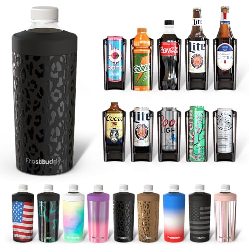Image of Universal Buddy XL Can Cooler by Frost Buddy - Fits 12-ounce, 16-ounce, 20-ounce, and 24-ounce Cans and Bottles - Keep Your Drinks Refreshingly Chilled for over 12 hours, Black Leopard