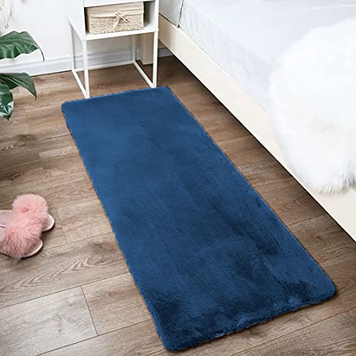 Luxe Home Rabbit Fur Soild RunnerSuper Soft, Anti-Slip, Washable, Rectangle, for Livingroom Rug, in Bedroom Bedside Runner (Teal, 2x5 Feet)