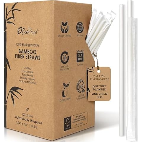 EcoPreps 300 Wrapped Bamboo Compostable Straws Cover
