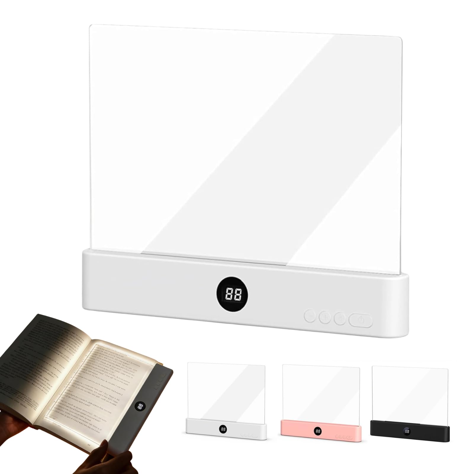 Reading Lamp Book, Smart LED Panel Booklight with 3 Colours and Timer, Multifunctional Book Lamp Also as Bedside Lamp & Night Light, USB Rechargeable Book Light for Night Reading in Bed (White)-image-38