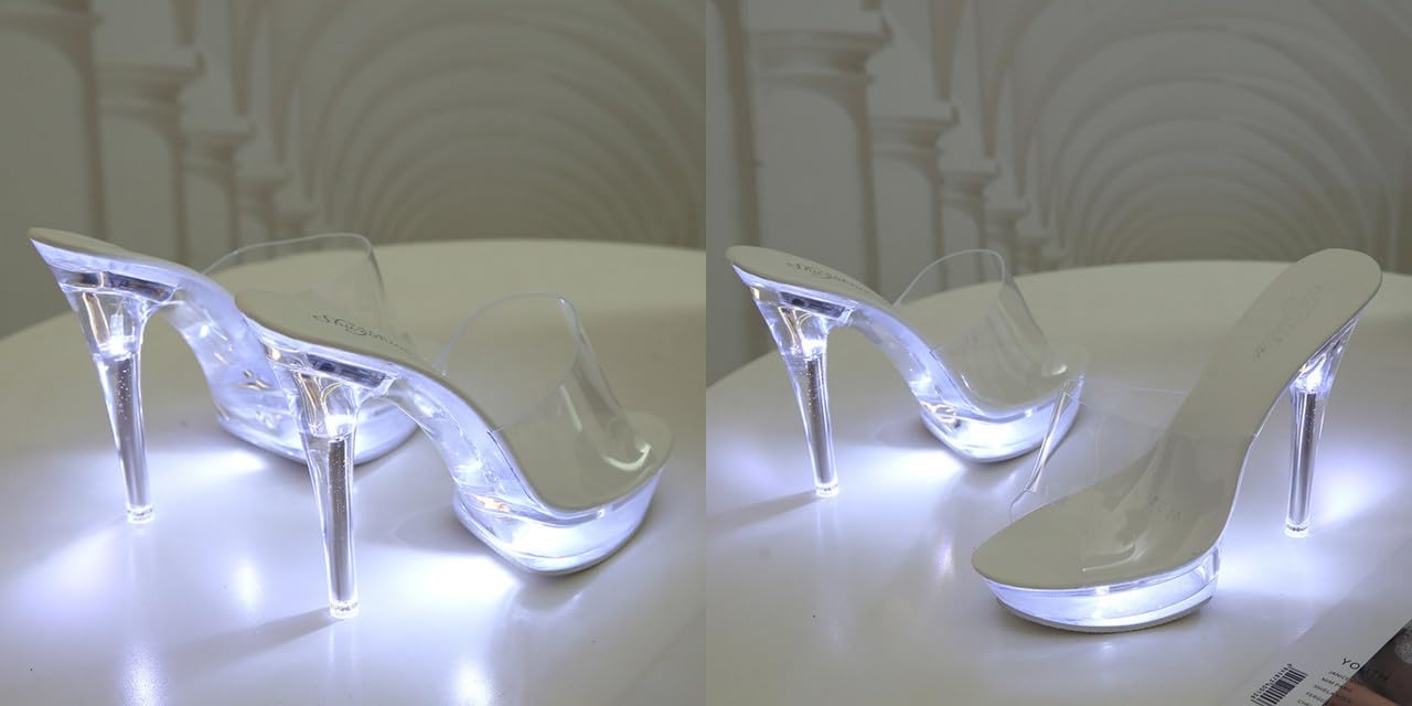 Sandali da donna trasparenti con plateau e tacco alto, 13 cm, tacco a spillo, in PVC, senza lacci, sexy, per discoteca, pole dance, chiare ed eleganti
