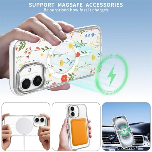 Teonvpu for iPhone 15 Case, Clear with Floral Colorful Pattern Campatible with Magsafe Soft Protective Case for Women Girl (White) - image 5