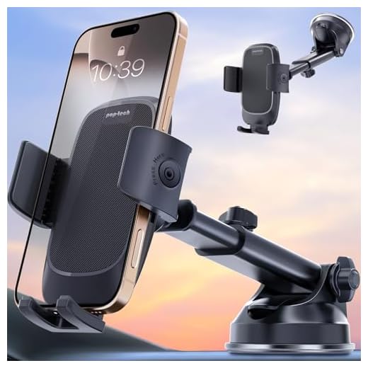 pop-tech Phone Mount for Car, [Military-Grade Suction] Universal Cell Phone Holder for Your Car Dashboard Windshield Window, Automobile Cradle Fit for iPhone Samsung All Smartphones with Thick Case