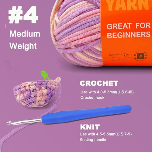 Image of 3.5Oz /120yds Beginner Easy Yarn for Crocheting and Knitting;Worsted-Weight Medium #4;Cotton Blend Yarn for Beginners Amigurumi DIY(Periwinkle,1 Skein)