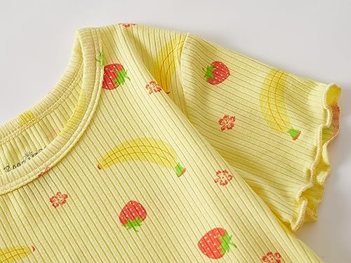 Beezizac Toddler & Little Girls Pajamas Cute Ditsy Floral/Strawberry Fruit Tee & Shorts PJ Spring Set Kid Size 2T- 104