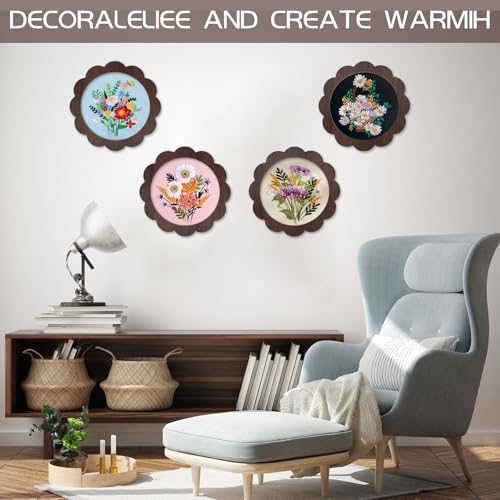 Kuabiz 8 Pcs 8 Inch Wood Embroidery Hoop Frame with Embroidery Hoops Sunflower Wood Embroidery Display Frame and Hoops for Finished Cross Stitch Hoop Frame DIY Art Craft Embroidery Sewing Ornaments - Thumbnail 6