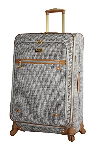 Nicole Miller Designer Luggage Collection - Expandable 24 Inch Softside Bag - Durable Mid-sized Lightweight Checked Suitcase with 4-Rolling Spinner Wheels (Rosalie Black/White)