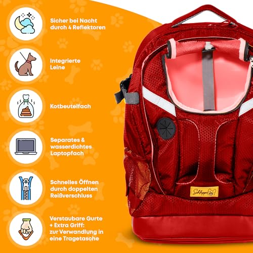 Schleppo Hunderucksack bis 7kg | Rucksack für Hunde | Extrem hoher Atmungsaktiver Hunde Rucksack zum Wandern, Nahverkehr & Co | Transport-Rucksack Wasserdicht (Rot, Einheitsgröße)