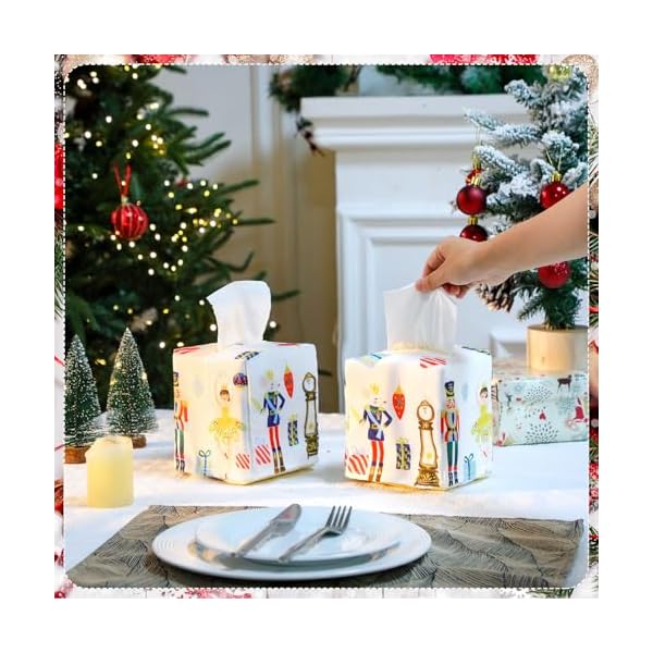   4-Pcs-Christmas-Tissue-Box-Cover-Cube-Nutcracker-Tissue-Holder-Square-Holiday-Tissue-Paper-Cover-with-Bottom-Belt-for-Kitchen-Bathroom-Countertop-Tabletop-Living-Room-Office-Decor