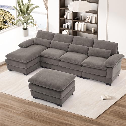 OUYESSIR 114" U Shape Sectional Cloud Couch with Ottoman,Fluffy Sectional