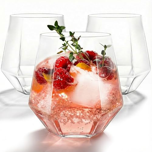 Image of Maaacute 40 Pack Plastic Stemless Wine cocktail Whiskey Champagne Glasses, 12 Oz Disposable Clear Unbreakable Cups for Party Bars Wedding Tasting (Diamond-shaped)