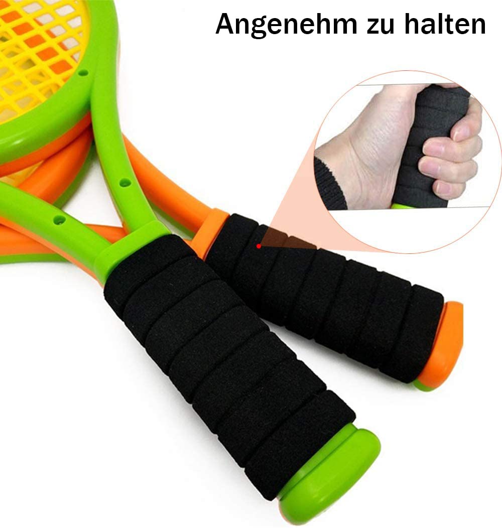 Racchetta da tennis per bambini con borsa da trasporto, 4 palline da allenamento morbide e 6 volani da badminton, set regalo racchetta da tennis per bambini sport outdoor e indoor