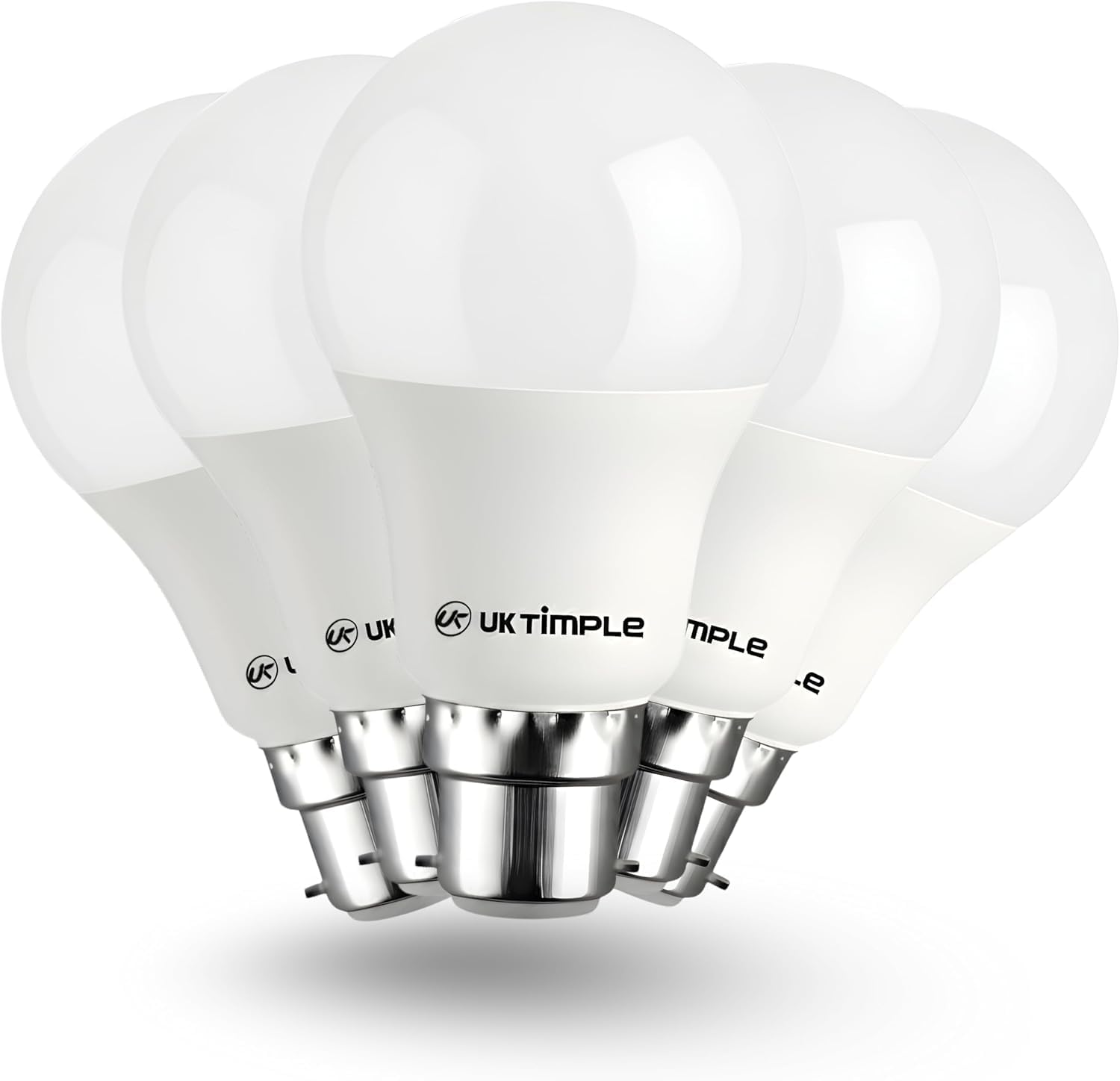 Uk Timple B22 LED Light Bulb, High Brightness, Daylight 6500K, 9W Bulb = 90W Halogen, A60 Cap GLS 980LM 86% Energy Saving Lightbulbs, Non-Dimmable, Ra ≥ 80-25000hrs Life - 5 Pack