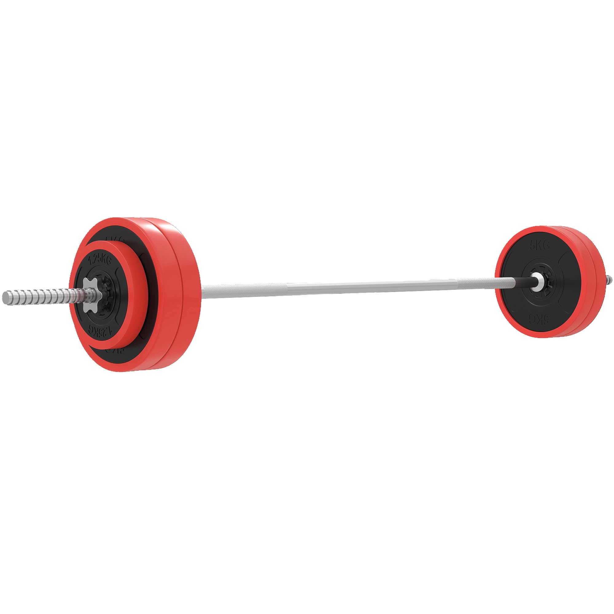 SPORTNOW Set di Bilanciere e Dischi da 30 kg totali con 6 Pesi e 2 Dadi di Fissaggio, Bilanciere Palestra Regolabile Antiscivolo in Acciaio, Plastica e Sabbia, Barra Ø25 mm, 170x26x26 cm, Rosso