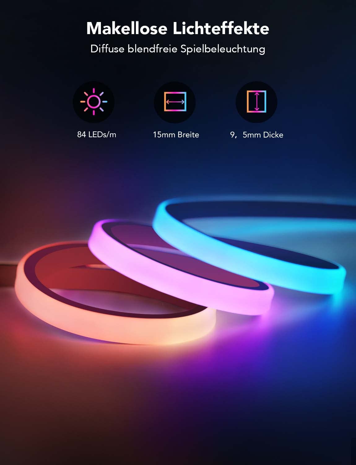 Govee Gaming Neon LED Strip 3M RGBIC Blendfreie Streifen für Gaming Tisch | 84 LED-Perlen/m, Zuschneidbar, App & Alexa Steuerung, 11 Musikmodi, über 64+ Szenenmodi für Spielzimmer und Tischplatte