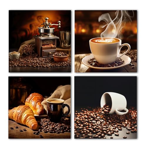 LZIMU Coffee Canvas Wall Art Kitchen Decor 4 Piece Coffee Bean Co...