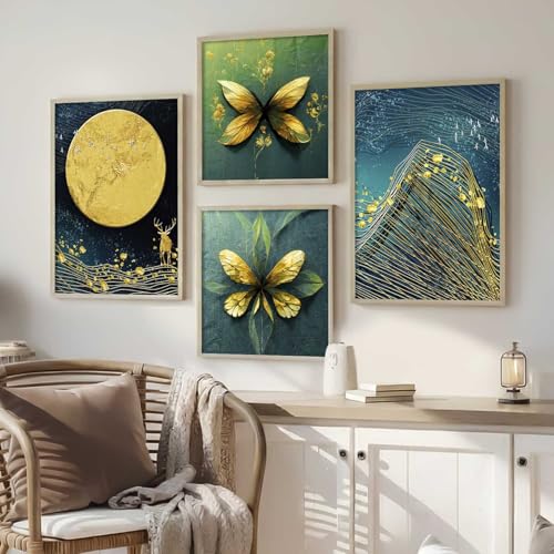 Image of kotart Aesthetic Modern Wall Decor Paintings with Frame for Home Decoration - Painting for Living Room Bedroom - Painting for Wall Decoration Set of 4 (Art 7, Big (13x17 or 13x13 inch))