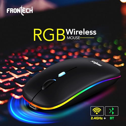 FRONTECH Wireless Mouse with Bluetooth 5.0 & 2.4 Ghz Dual Wireless Connectivity, Rechargeable Battery, Backlit Effect, Adjustable DPI up to 1600 Compatible with Laptop, MacBook, PC.(MS-0057) view 2