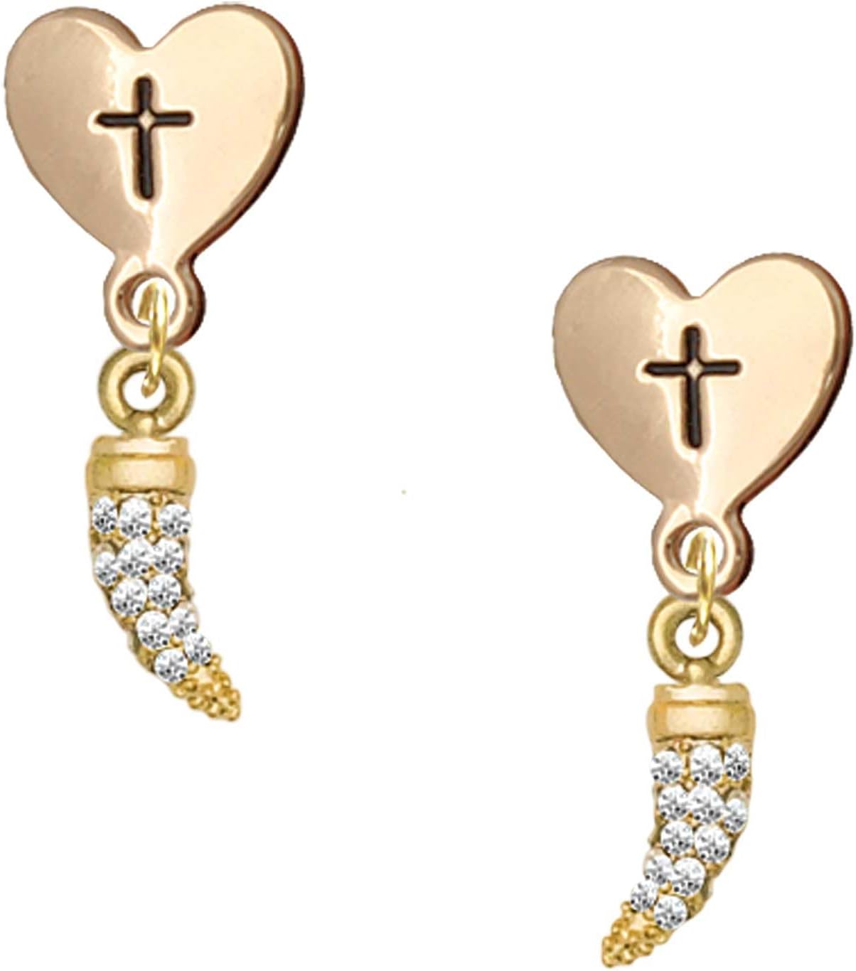 Delight Jewelry Plated Small Crystal Tooth Plated Cross in Heart Post Dangle Earrings