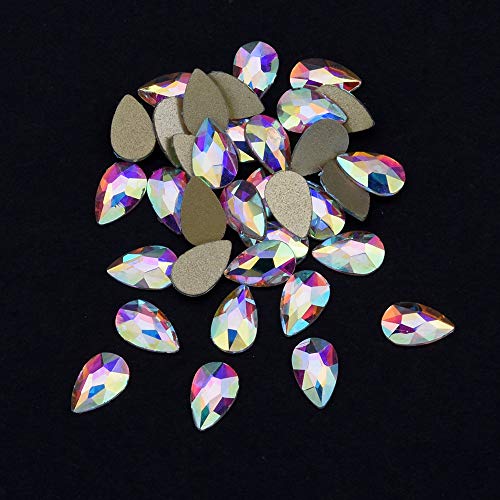 Tisslan 100Pcs Crystal Ab Foiled Pear Shape Flatback Rhinestone 3 Sizes Mix Nail Art Stones Decorations Jewels For Diy Supplies #TOP5