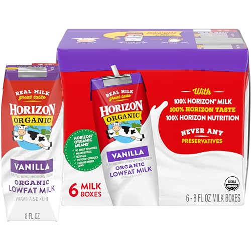 Horizon Organic Shelf Stable 1% Lowfat Vanilla Milk Boxes, Pack of 6 - 8g Protein per Serving