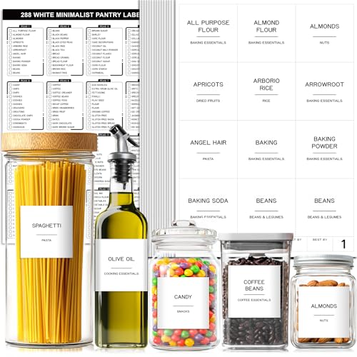 Kuocodall 288 Pantry Labels for Food Containers, Preprinted Minimalist Waterproof...