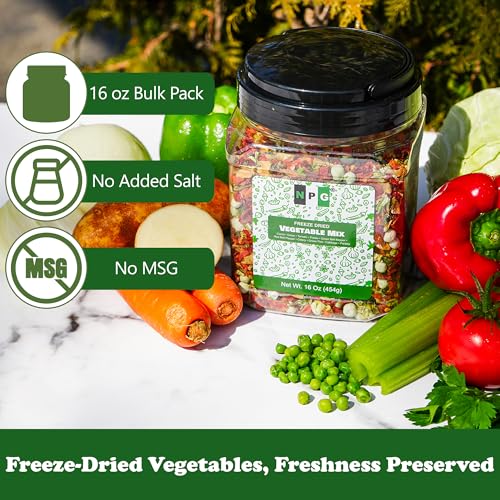 NPG Freeze-Dried Vegetable Mix 16 Oz (1 LB), 10-Blend Dehydrated Vegetables Blend of Carrots, Onions, Tomatoes, Potatoes, Bell Peppers, Celery, Peas, Cabbage & Parsley, Ideal for Soup, Ramen, Stir-Fry, Cooking & Emergency Food Storage - Image 5