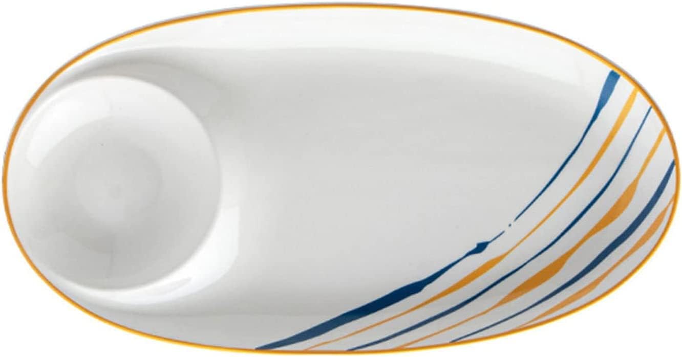 Dumpling plate with sauce dish,Fries Dish,Japanese Pattern Ceramic Chip and Dip Bowls, Dip and Chips Serving Dish, Chip Dip Serving Platter, Fits Sushi, Dumpling, Snack-Oval-A (Color : A, Size : Ova